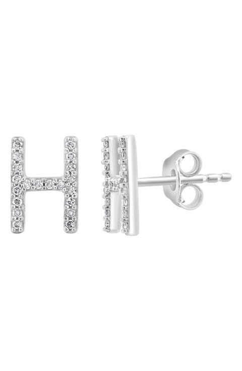 Sterling Silver Diamond 'H' Initial Stud Earrings