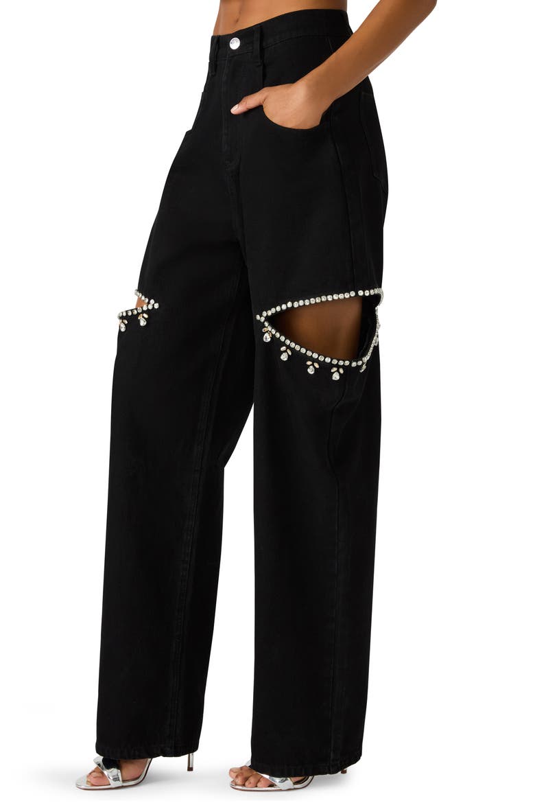 Ayla Embellished Slit Straight Leg Jeans, Alternate, color, BLACK