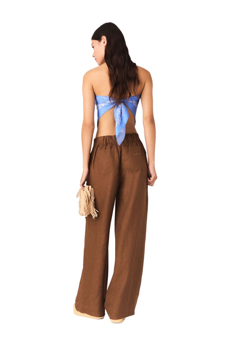 Linen-blend trousers, Alternate, color, Brown