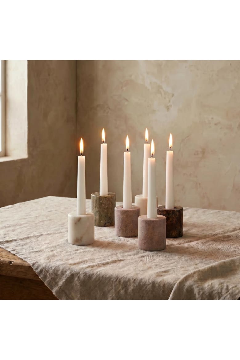 Decorative Marble Taper Candle Holders, Multicolor, Set of 6, Alternate, color, Tan
