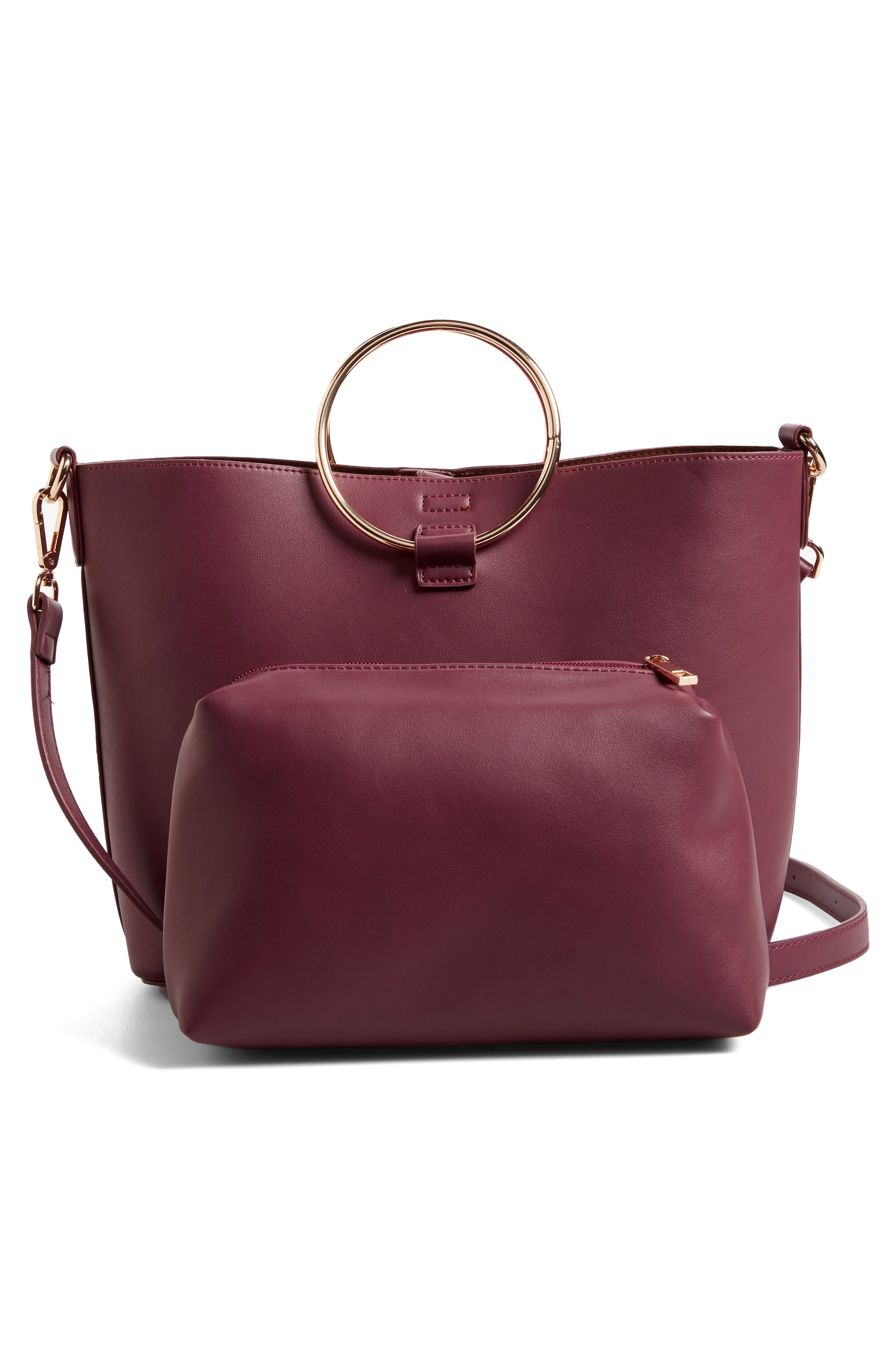 Metal Handle Faux Leather Crossbody Bag, Alternate, color, BLUSH