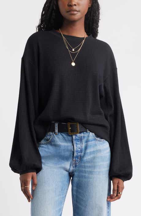Treasure & Bond Blouson Sleeve Waffle Knit Top