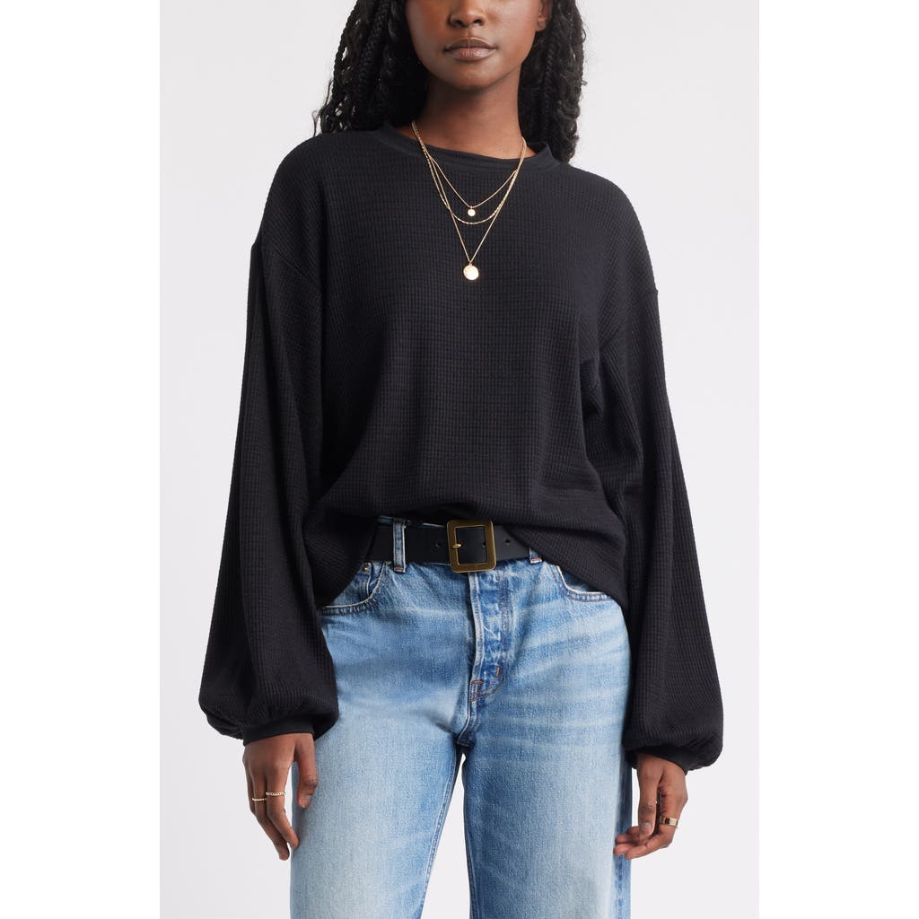 Treasure & Bond Blouson Sleeve Waffle Knit Top in Black  product