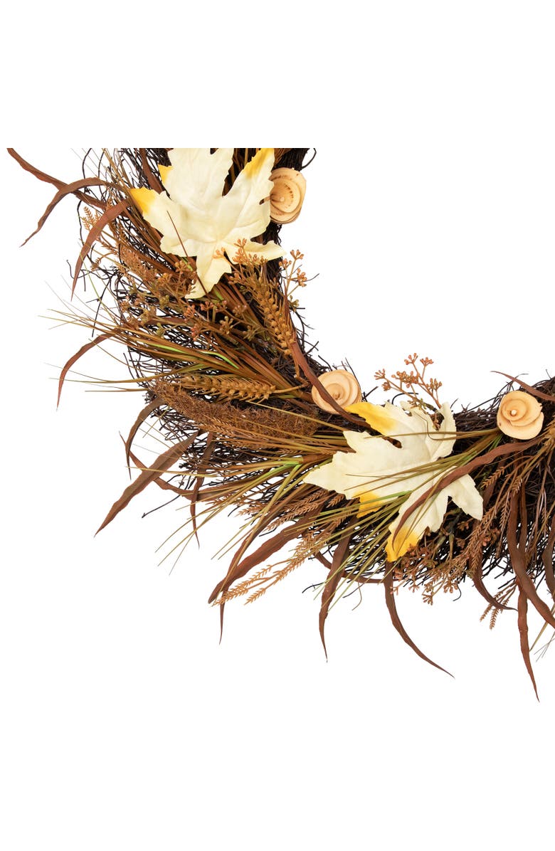 Northlight Cattail and Wheat Twig Artificial Fall Harvest Wreath - 24", Alternate, color, Beige
