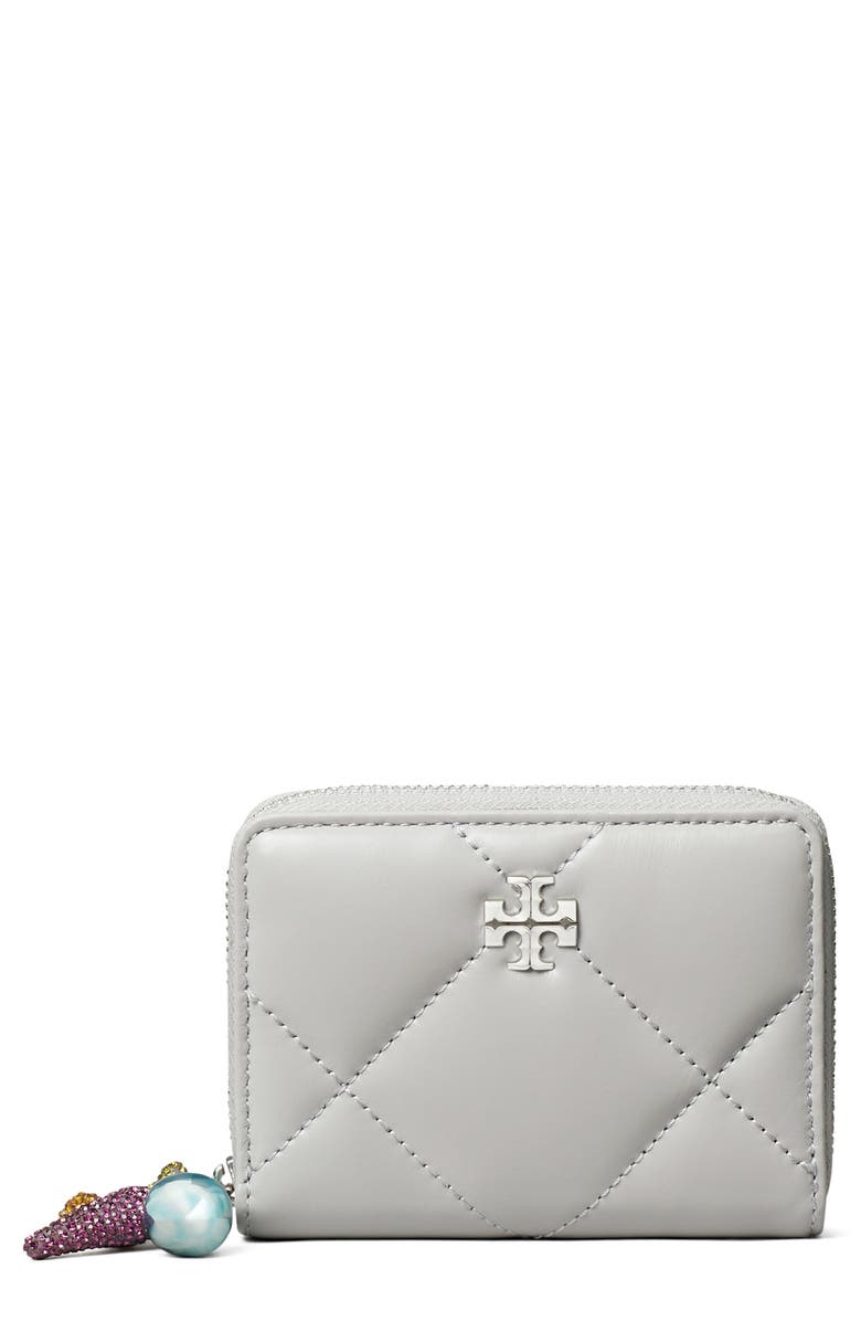 Tory Burch Small Kira Diamond Quilt Wallet, Main, color, Grey
