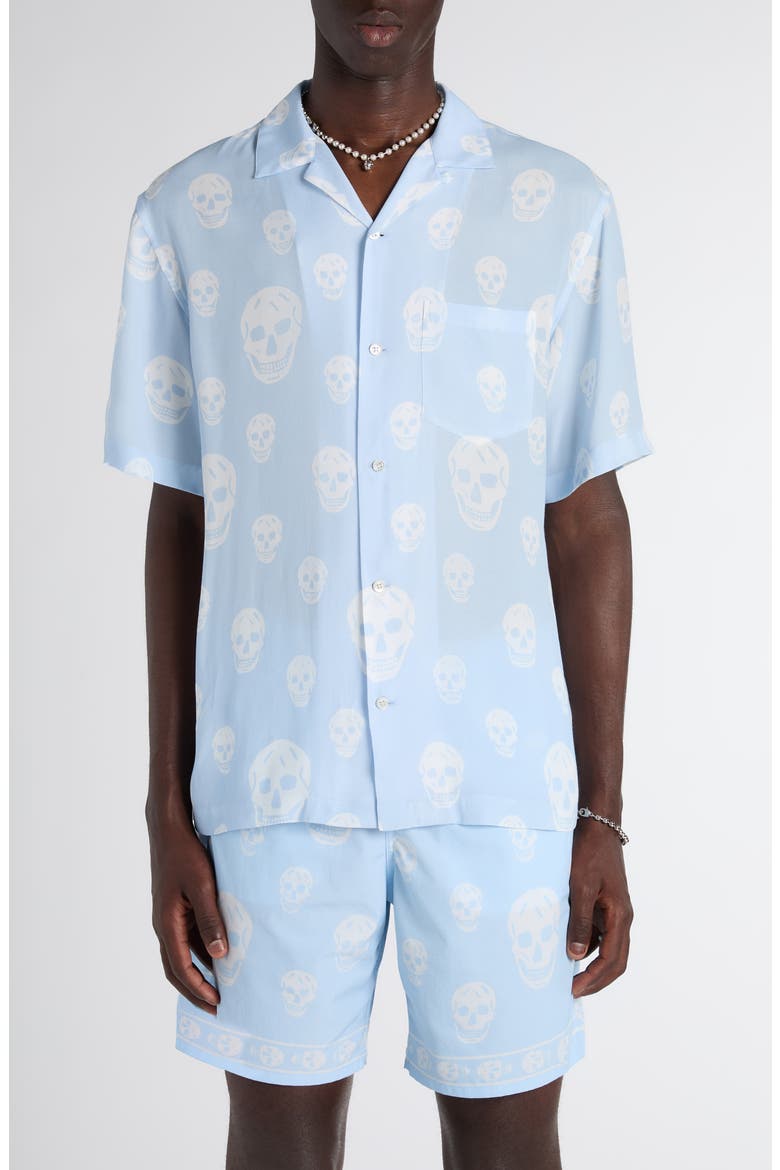 Skull Print Camp Shirt, Main, color, ICE BLUE