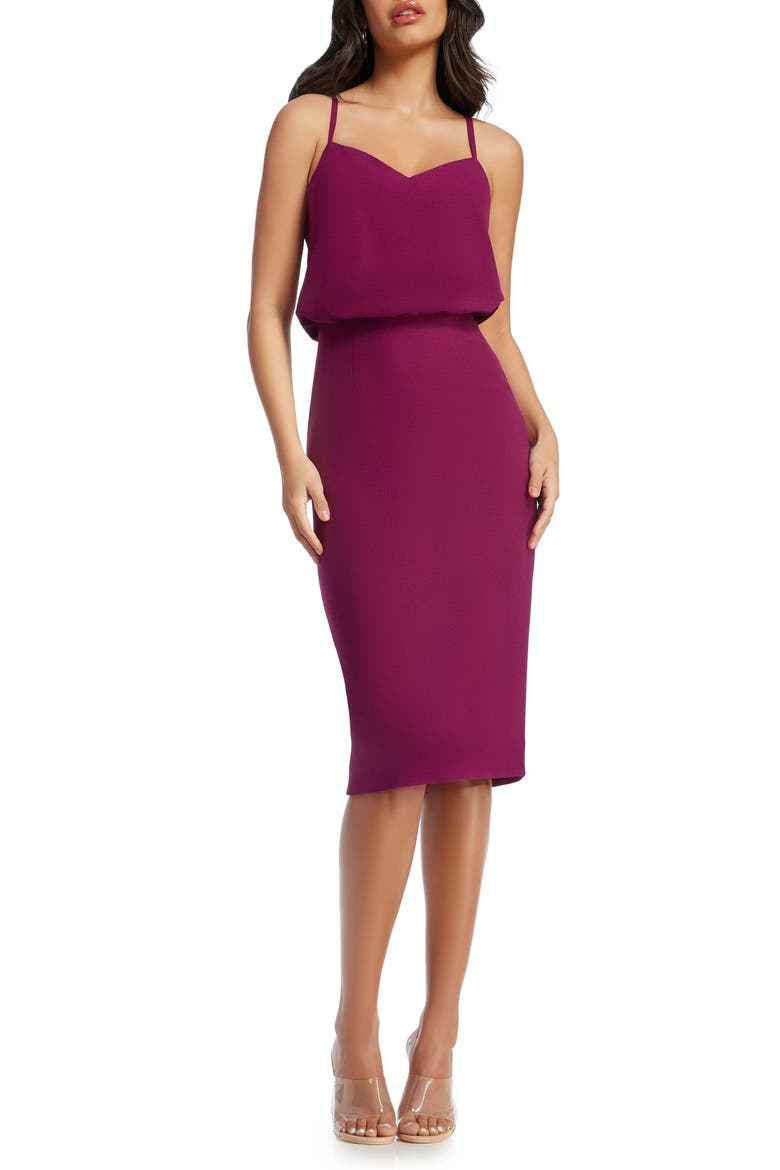 Alondra Blouson Sheath Dress, Main, color, DARK MAGENTA