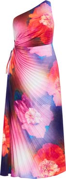 City Chic Firework Floral Print Pleated Dress