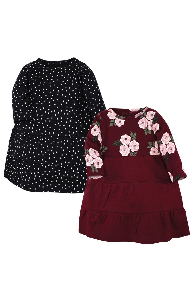 Hudson Baby 2Pk Long Sleeve Dress, Main, color, Black Burgundy Floral