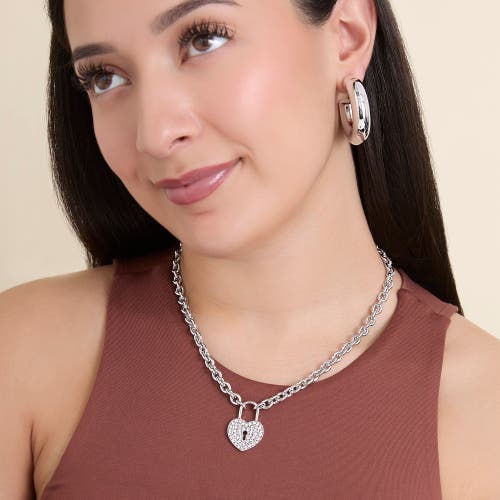 Jessica Simpson Silver-tone Pave Crystal Heart Lock Necklace In Metallic