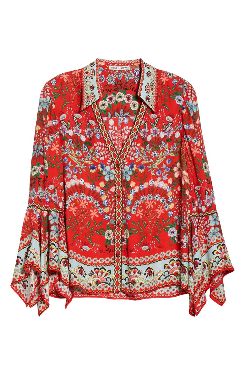 Alice + Olivia Randa Mix Floral Trumpet Sleeve Blouse, Alternate, color, 
