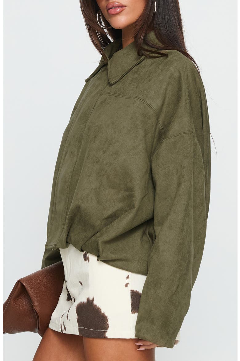 Enlightened Faux Suede Bomber Jacket, Alternate, color, KHAKI