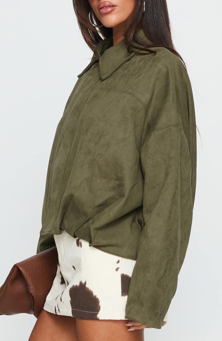 Princess Polly Enlightened Faux Suede Bomber Jacket, Alternate, color, Khaki