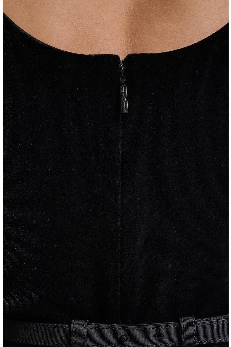 Belted Stretch Velvet & Satin Midi Dress, Alternate, color, BLACK