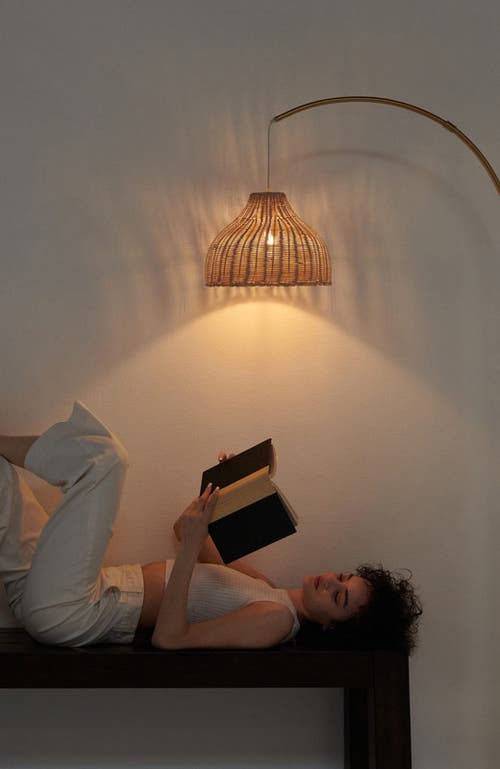 Brightech Lark 75" Boho Wicker Led Floor Lamp With Rattan Empire Shade, Bulb Included In Gold