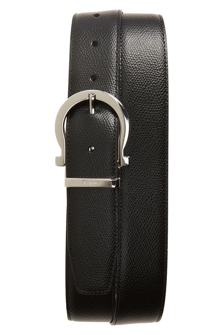 Reversible Textured Calfskin Belt, Main, color, NERO