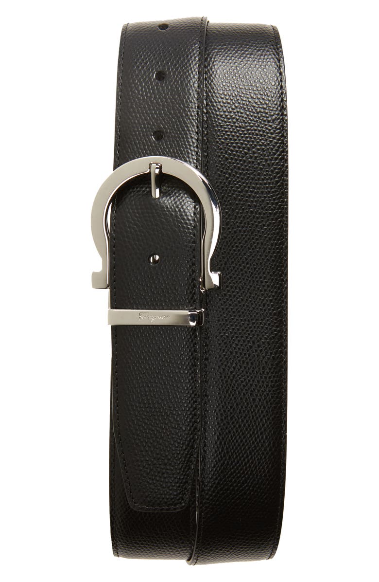 FERRAGAMO Reversible Textured Calfskin Belt, Main, color, Nero