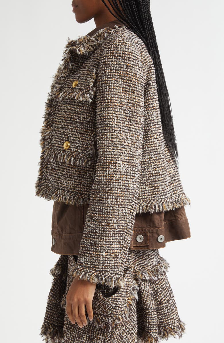 Sacai Tweed & Denim Layered Jacket, Alternate, color, Brown