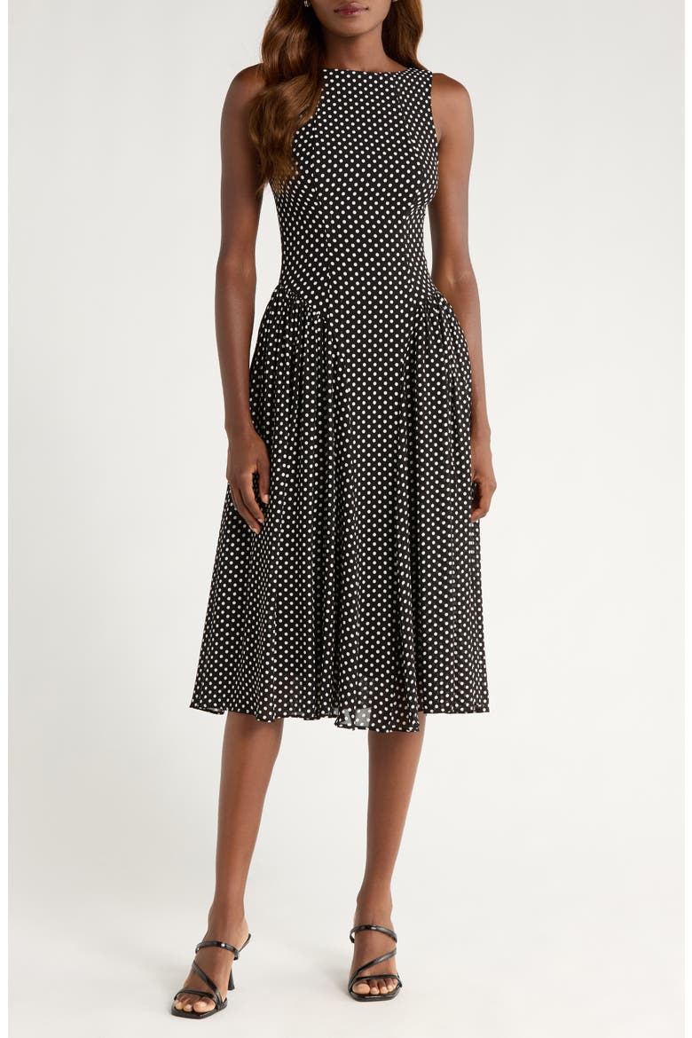 Anelis Polka Dot Sleeveless Fit & Flare Dress, Main, color, CAVIAR DOT