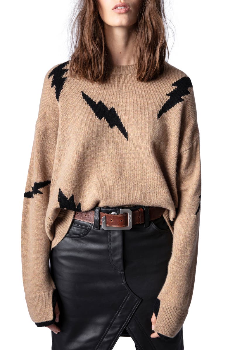 Zadig & Voltaire Markus Lightning Bolt Cashmere Sweater, Main, color, 