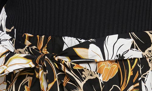 Flying Tomato Off The Shoulder Long Sleeve Mixed Media Dress In Multi