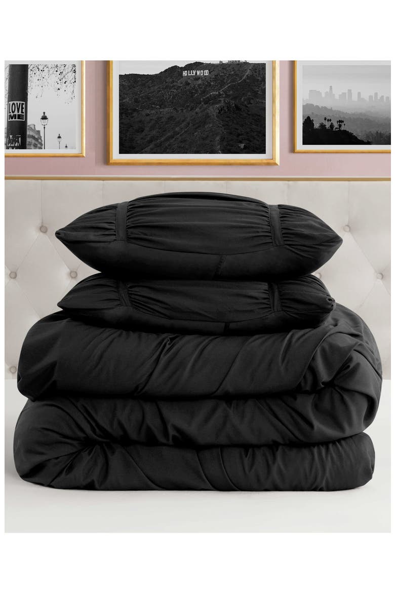 Ribbon Ruched Comforter & Sham Set, Alternate, color, BLACK