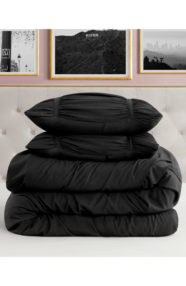 Juicy Couture Ribbon Ruched Comforter & Sham Set, Alternate, color, Black
