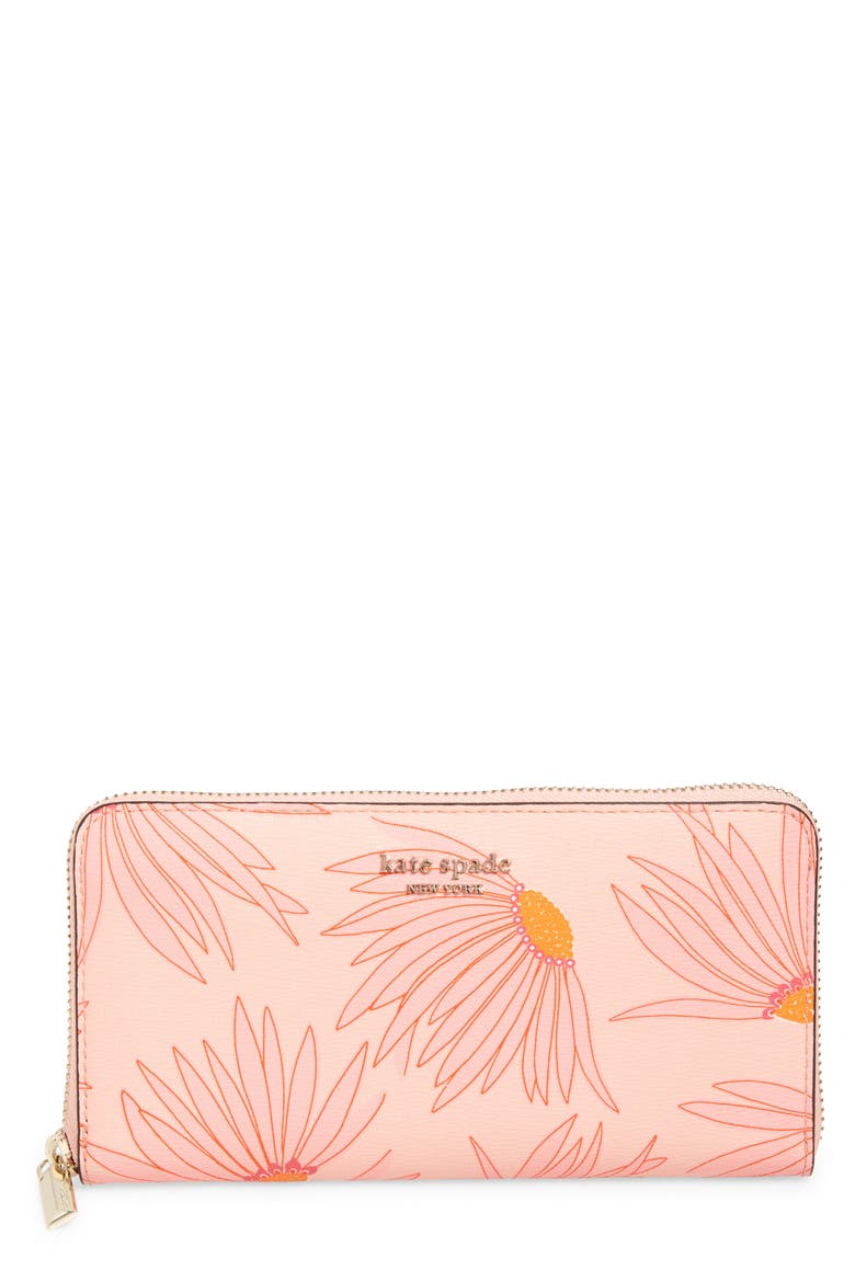 spencer falling flower zip around leather continental wallet, Main, color, PINK MULTI