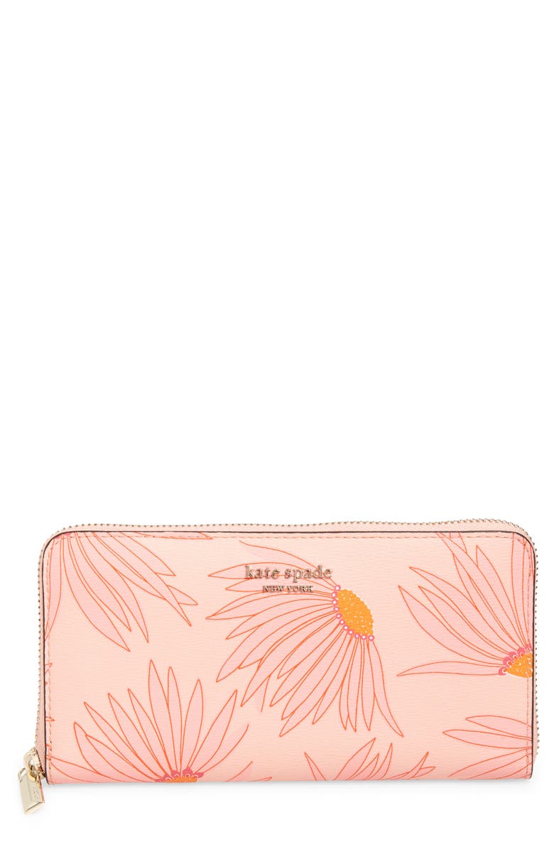 Kate Spade New York spencer falling flower zip around leather continental wallet, Main, color, 