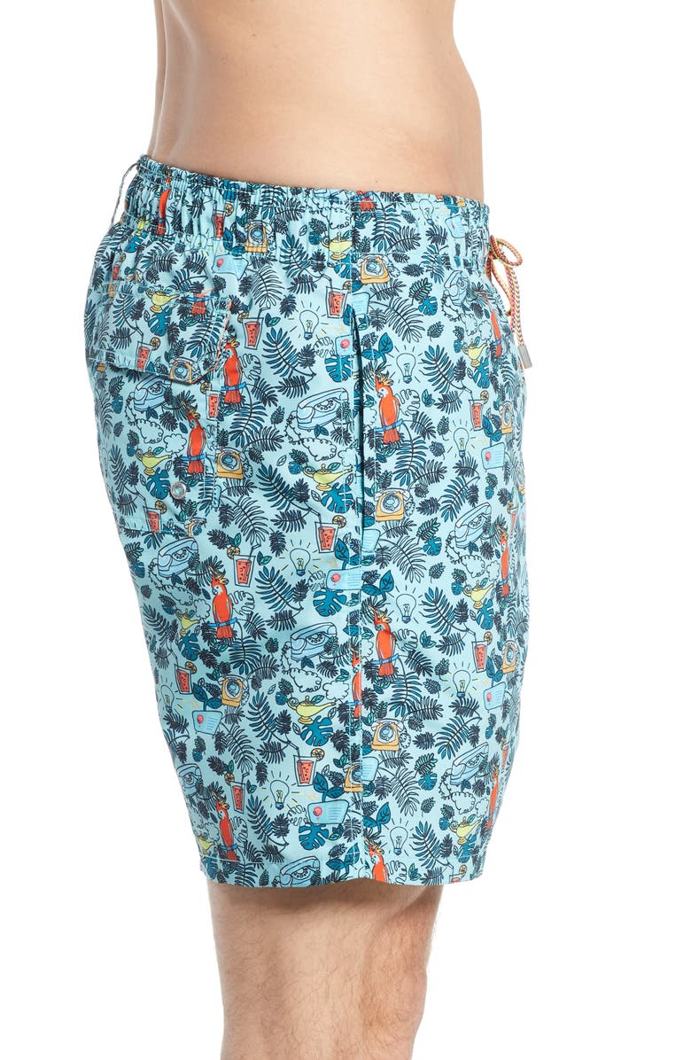 Bugatchi Print Swim Trunks, Alternate, color,