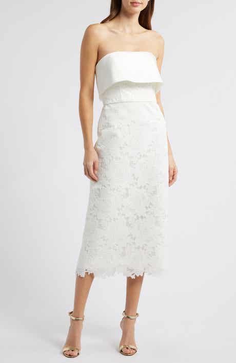 Amsale Strapless Lace Midi A-Line Dress