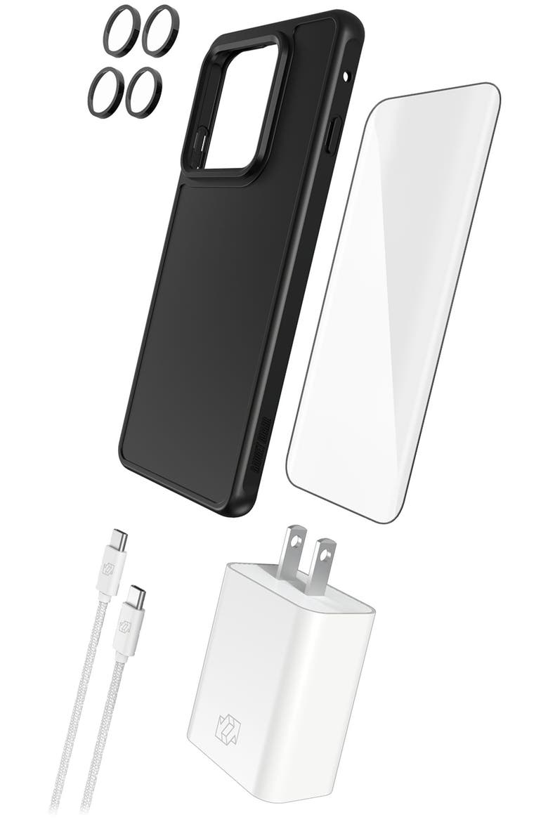 - 5 in 1 Bundle (includes Case with magnet/ Camera Lens Protector/ Ultrashock Curved Screen Protector/ 30W Charging Block/ 6ft Cable) for Motorola Moto Edge (2025) - Black, Main, color, Black