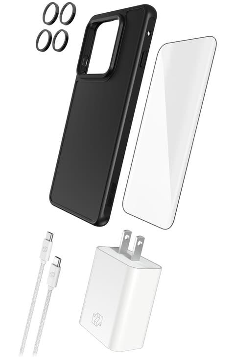 - 5 in 1 Bundle (includes Case with magnet/ Camera Lens Protector/ Ultrashock Curved Screen Protector/ 30W Charging Block/ 6ft Cable) for Motorola Moto Edge (2025) - Black