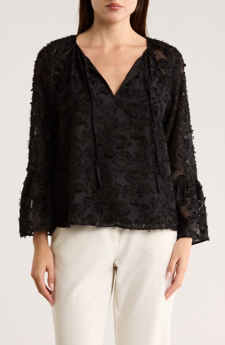 NORDSTROM RACK Tie Neck Long Sleeve Top, Main, color, Black