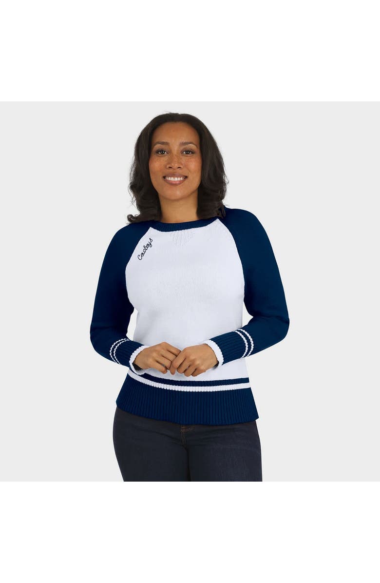 WEAR by Erin Andrews Women's WEAR by Erin Andrews White/Navy Dallas Cowboys Colorblock Raglan Sweater, Alternate, color, White