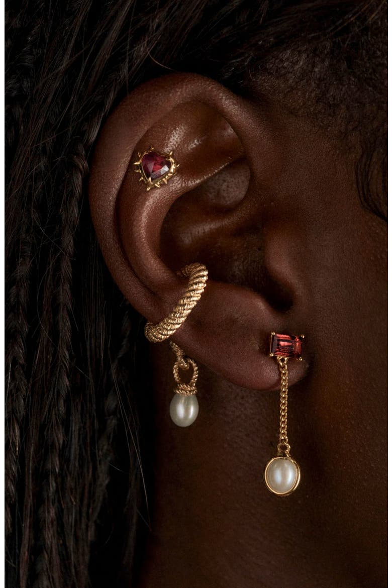 Adorned Cultured Freshwater Pearl Ear Cuff, Alternate, color, METALLIC GOLD