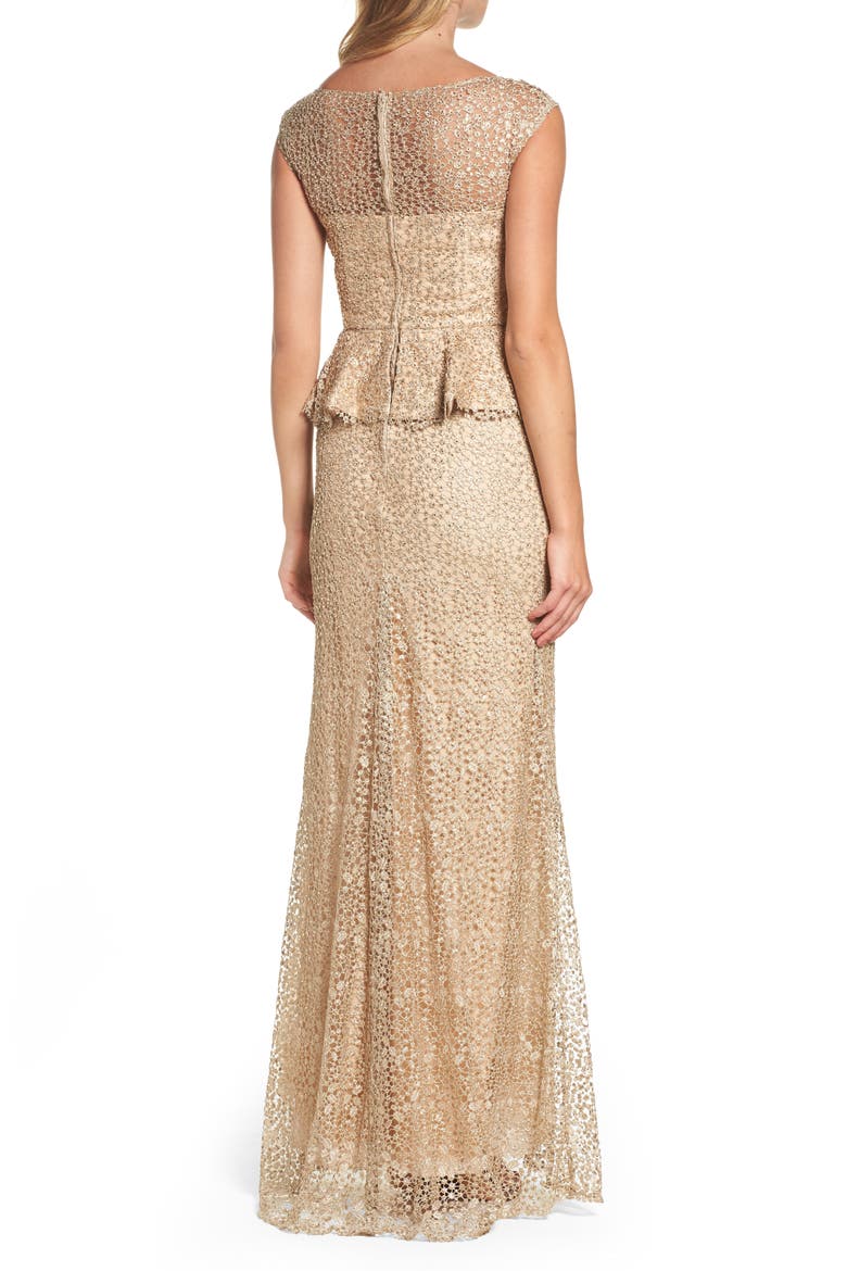 Embellished Lace Peplum Gown, Alternate, color, CHAMPAGNE