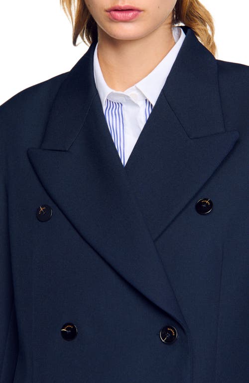 Sandro Royal Oversized Wool-blend Blazer In Navy Blue