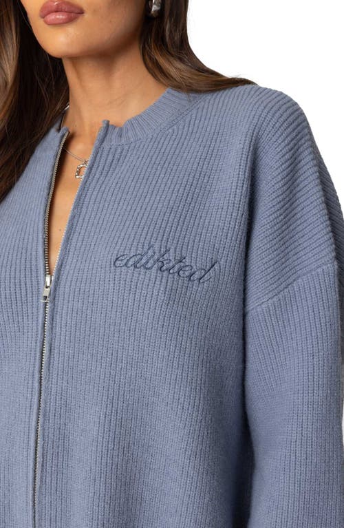 Edikted Kris Ribbed Knit Zip Up Sweater In Blue
