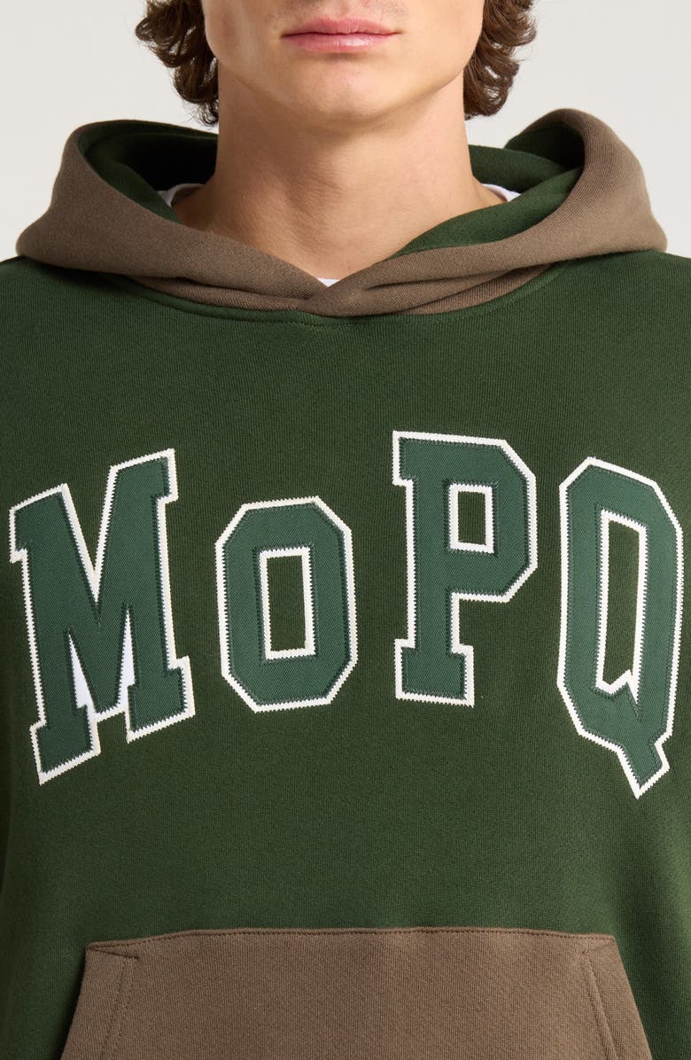Museum of Peace & Quiet University Logo Colorblock Cotton Hoodie, Alternate, color, Forest