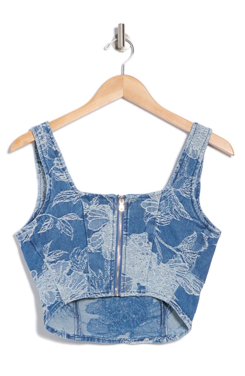 Avec Les Filles Floral Denim Corset Tank, Alternate, color, Medium Blue Wash