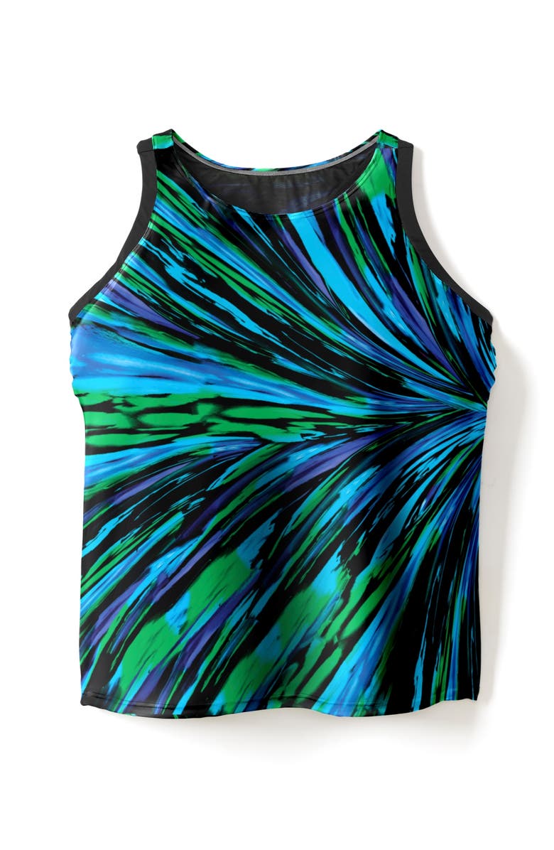 Swim 365 Longer-Length Racerback Tankini Top, Alternate, color, Teal Sunburst