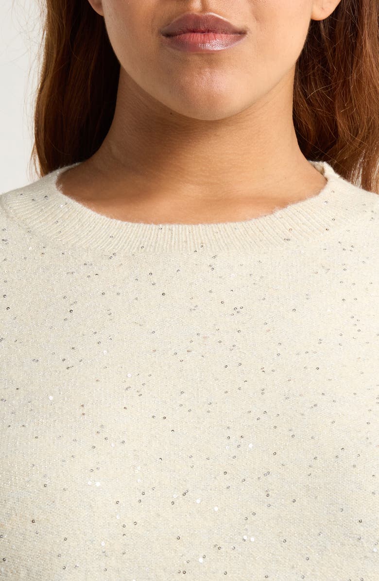 Vince Camuto Sequin Accent Creweck Sweater, Alternate, color, Cream Puff