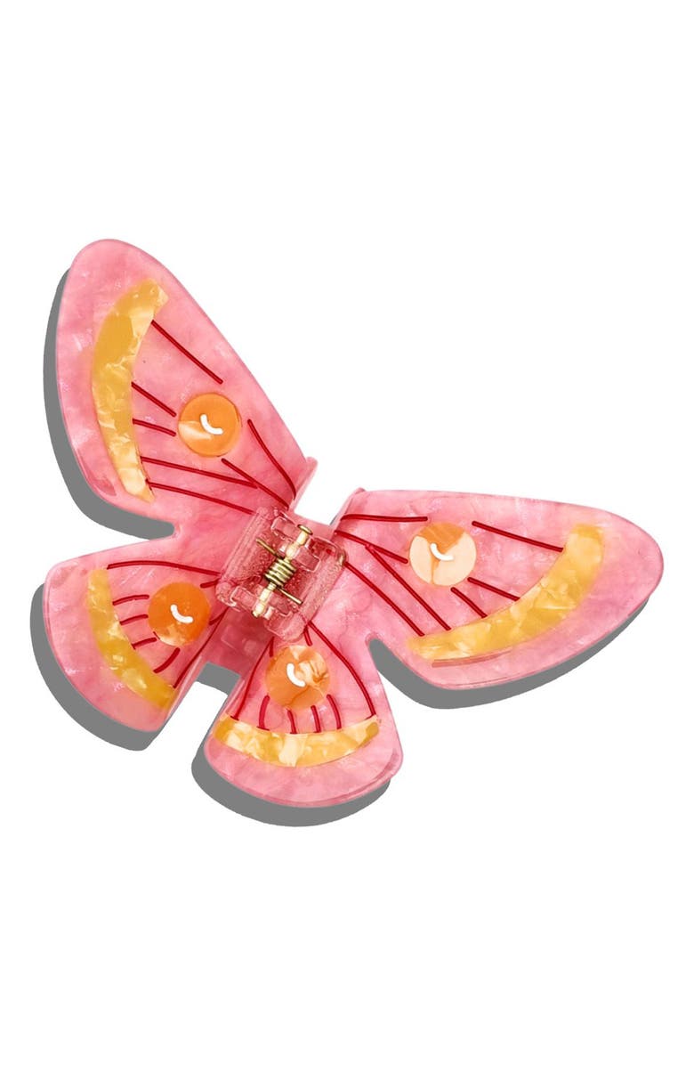 Solar Eclipse Emperor Silk Butterfly Hair Clip, Main, color, Pink