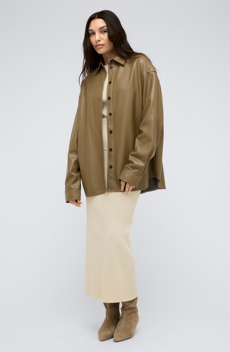 Kenneth Cole Oversized Faux Leather Button-Up Shirt, Alternate, color, 