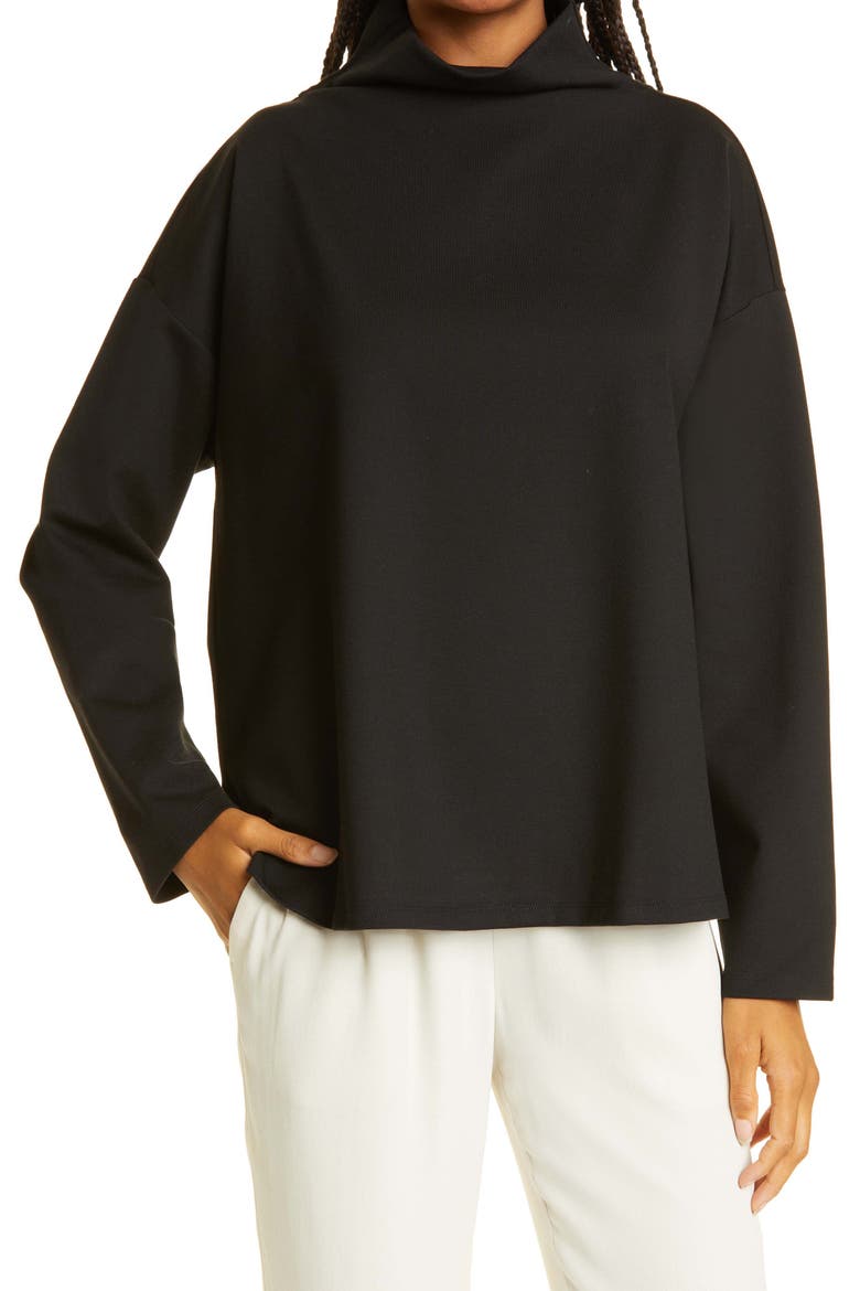 Funnel Neck Ponte Knit Top, Main, color, BLACK
