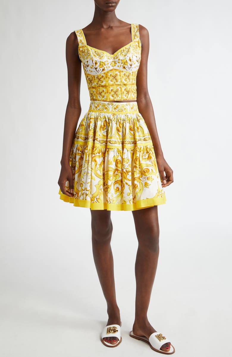Dolce&Gabbana Majolica Print Corset Top, Alternate, color, Hg3tn Mix Maiolica Giallo