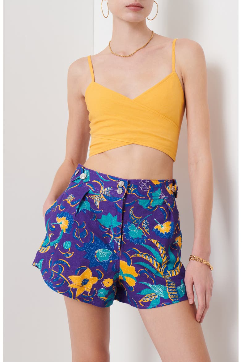 Mika Linen Blend Shorts, Alternate, color, PURPLE MULTI