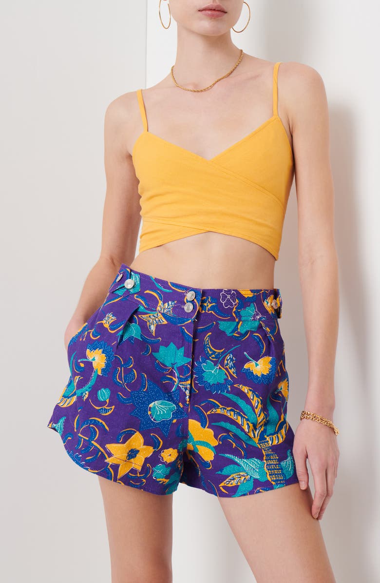 Derek Lam 10 Crosby Mika Linen Blend Shorts, Alternate, color, Purple Multi