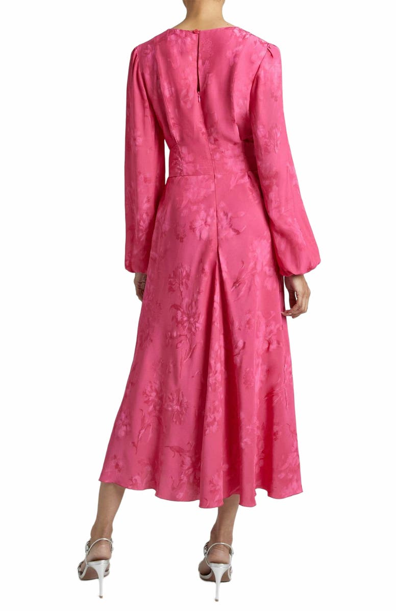 Santorelli CALLIE Long Sleeve Midi Dress in Fuchsia Tonal Jacquard, Alternate, color, 